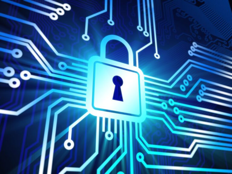 engage a ciso to ensure information security with a padlock on a circuit board.