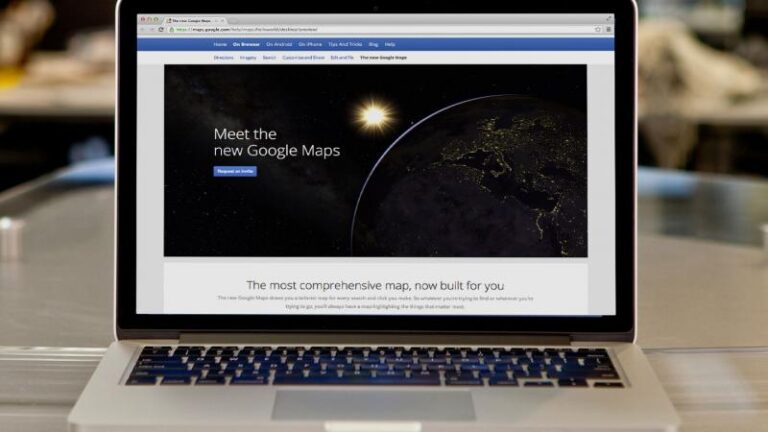 the google maps website, an essential tool for enterprise use, is displayed on a laptop screen.